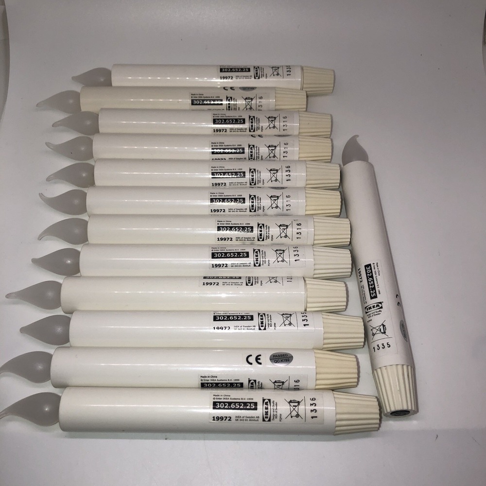 IKEA Flameless Taper Candles x13 302.652.25 White Battery Powered AA 8"